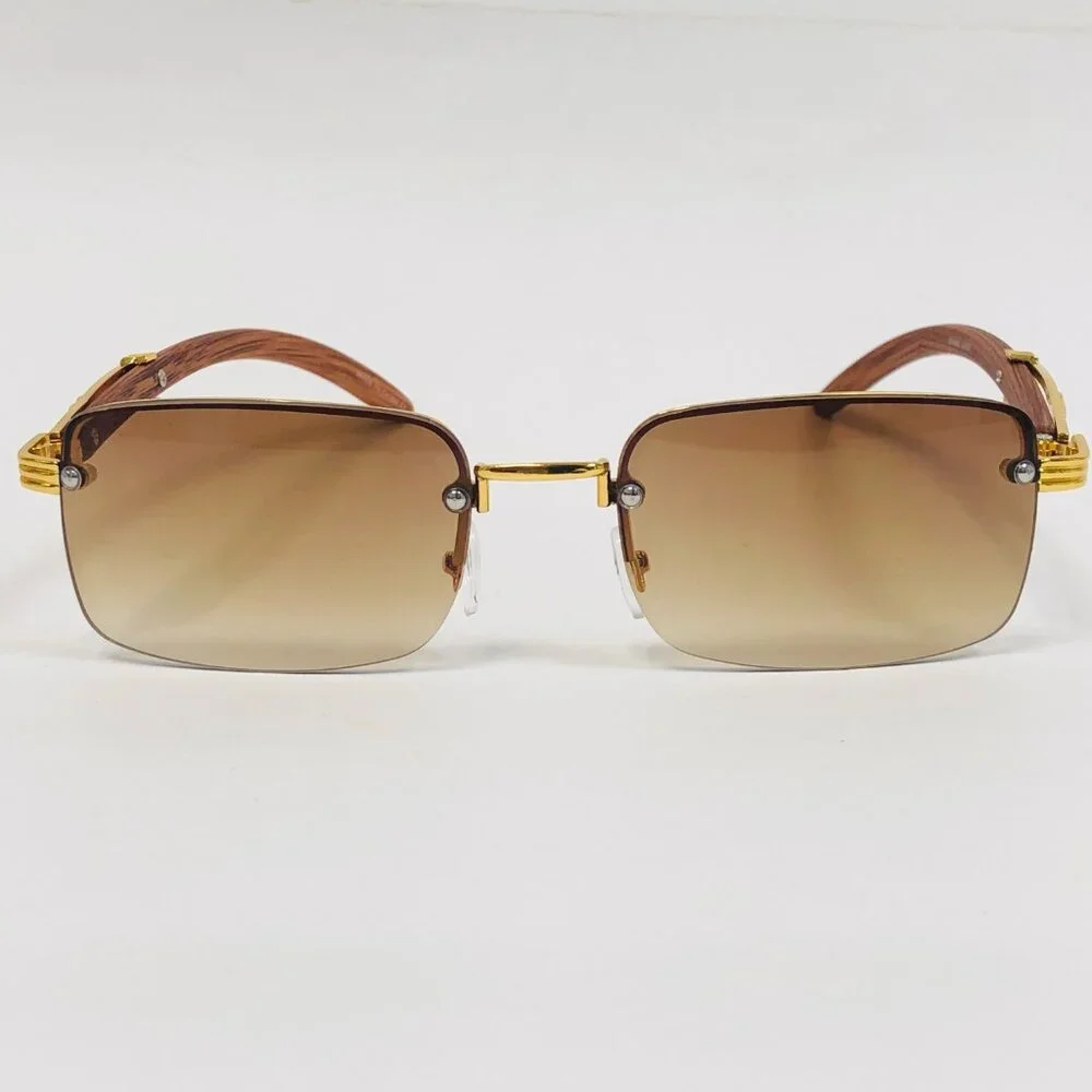 Men Sunglasses Brown Lens Square Gold Frame Street Wear‎ Light Weight Lentes New